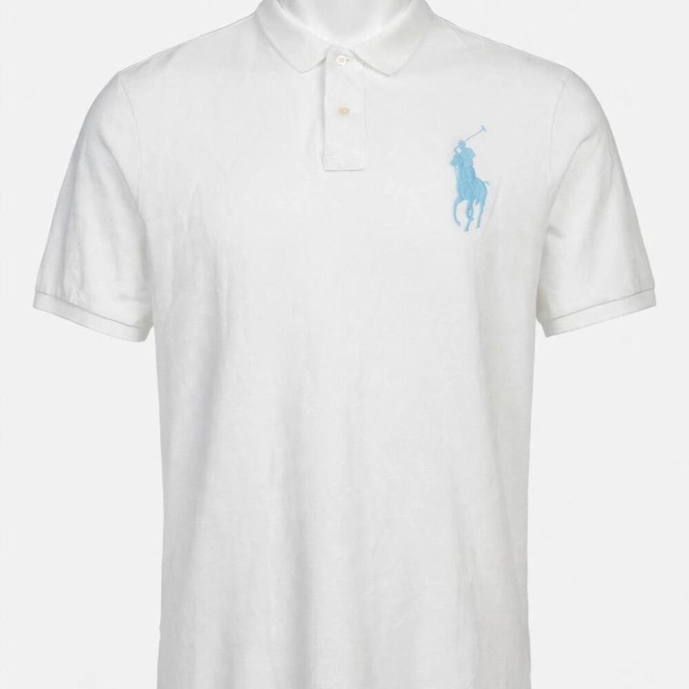 Polo Ralph Lauren Mens Polo Shirt XXL Classic Fit White Light Blue Big Pony RL18